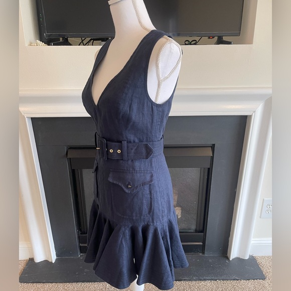 ZIMMERMANN Glassy Safari Belted Fluted Linen Mini Dress - Picture 5 of 8